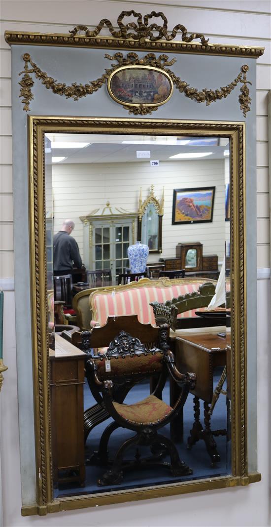 A French painted and parcel gilt overmantel, H.180cm